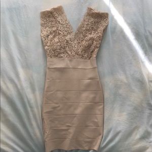 Beige body con dress